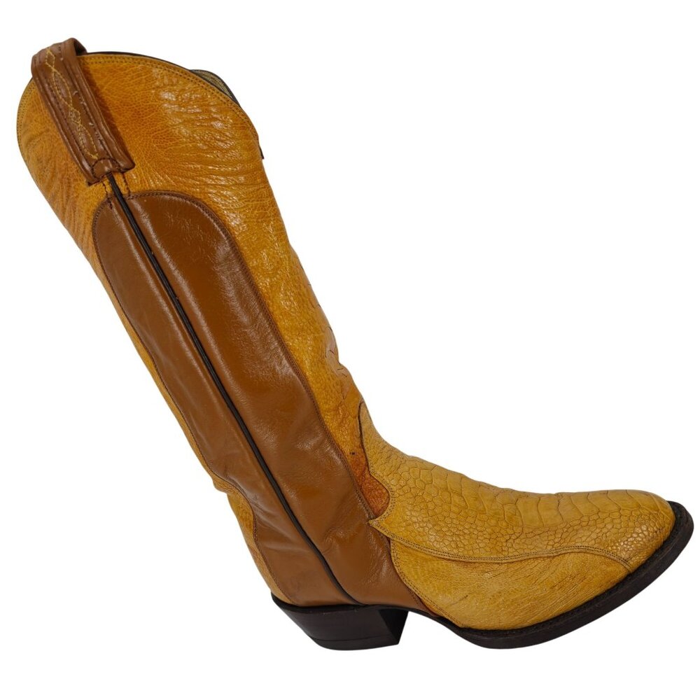Unique Exotic Ostrich Tony Lama Mens 7D Brown Yellow Gold Cowboy Western Boots